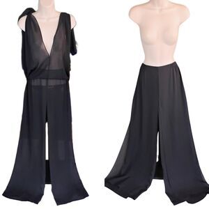 Vintage Adrianna Papell Convertible Jumpsuit Size 4 Black Chiffon Palazzo Pants